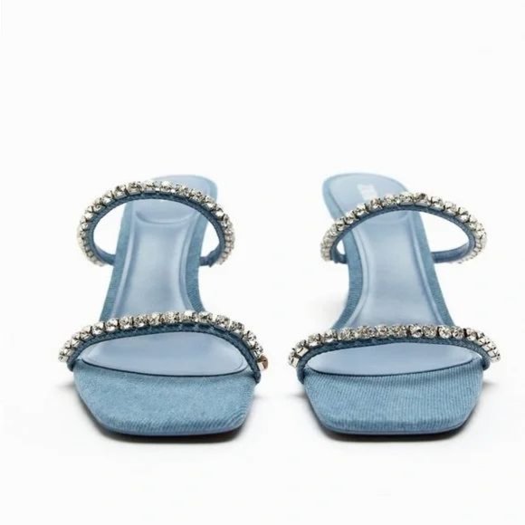 ZARA RHINESTONE HEELED DENIM SANDALS - Picture 3 of 5